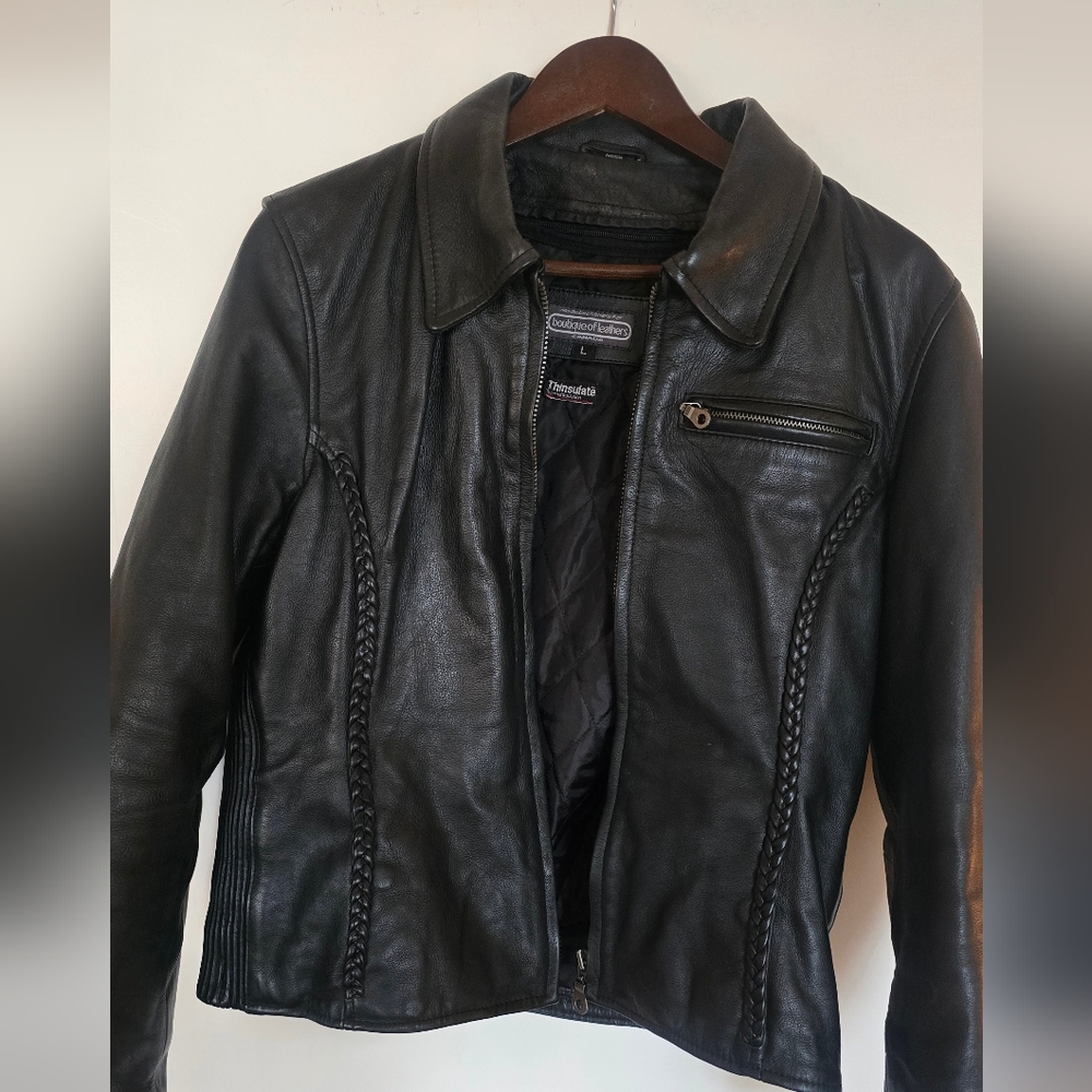 Boutique Of Leathers, Womens Leather Motorcycle Jacket with Braided Accents